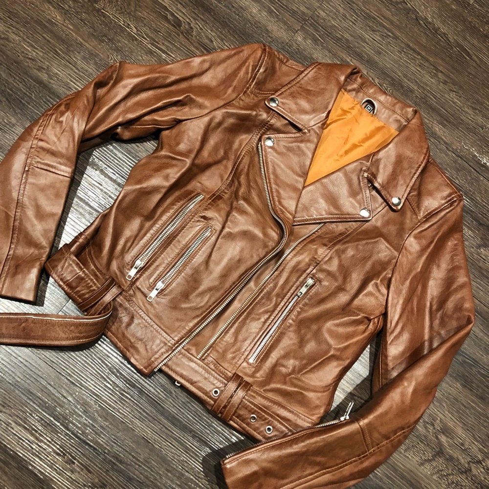👻 Fanjacket real leather moto bike jacket brown - Picture 4 of 5